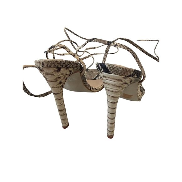 STEVE MADDEN Nude Black Snake Print Lace Up Sandals Heels Size 8.5 - Picture 3 of 9